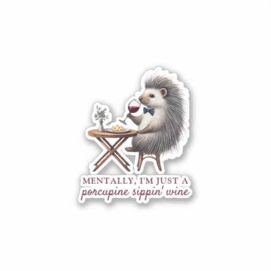 Quirky Einzigartiger Porcupine Sippin Weinheber Aufkleber (Vorderseite)