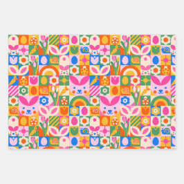 Quirky farbenfroh ästhetisches Frühjahrsthema Geschenkpapier Set