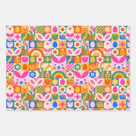 Quirky farbenfroh ästhetisches Frühjahrsthema Geschenkpapier Set (Vorderseite)