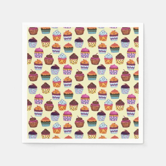 Quirky farbenfrohe Cupcakes Illustrationsmuster Serviette (Vorderseite)
