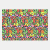 Quirky farbiges Kawaii-Charaktermuster Geschenkpapier Set (Vorderseite)