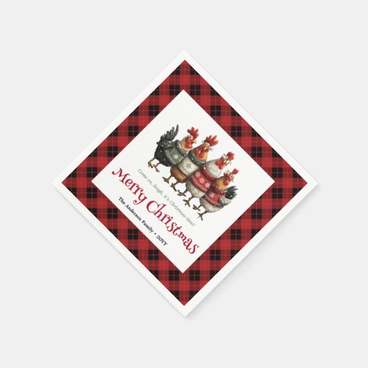 Quirky festive chickens editable personalized name serviette (Ecke)