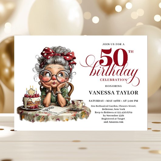 Quirky fifty celebration funny birthday lady einladung