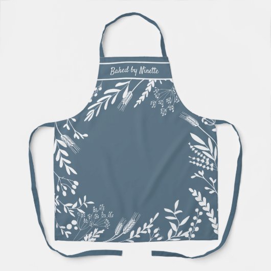 Quirky Floral Wreath in Blue Personalisierte Schür Schürze (Vorderseite)