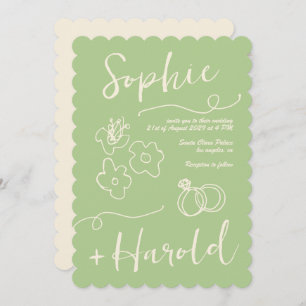 Quirky French Doodle Blume Retro French Wedding Einladung