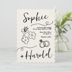 Quirky French Doodle Blume Retro French Wedding Einladung