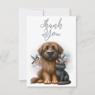 Quirky Freundschaft zwischen Hund, Katze und Vögel Dankeskarte