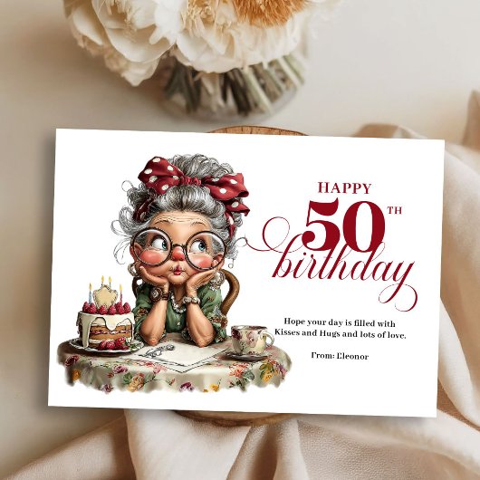 Quirky fun 50 lady greeting whimsical birthday einladung