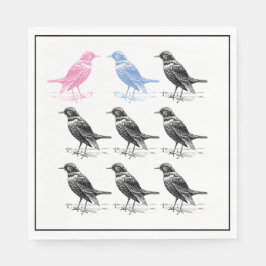 Quirky Fun Blue Pink Black Bird Serviette