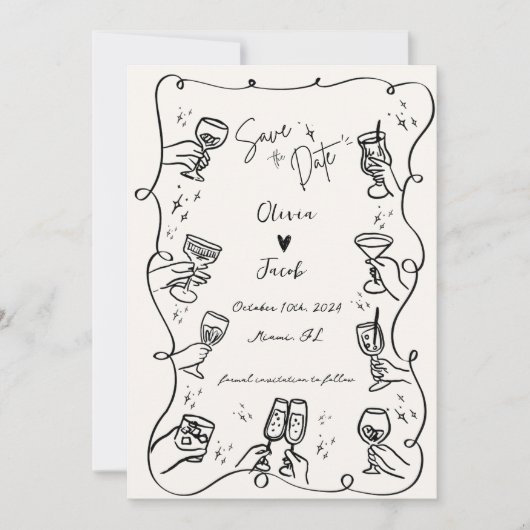 Quirky Fun Hand Drawn Squiggle Scribble Wedding Einladung (Vorderseite)
