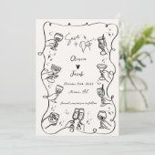 Quirky Fun Hand Drawn Squiggle Scribble Wedding Einladung (Stehend Vorderseite)