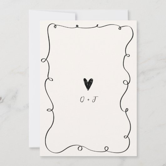 Quirky Fun Hand Drawn Squiggle Scribble Wedding Einladung (Rückseite)