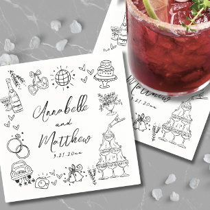 Quirky Fun Hand Drawn Whimsical Wedding Serviette