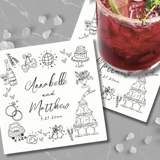 Quirky Fun Hand Drawn Whimsical Wedding Serviette