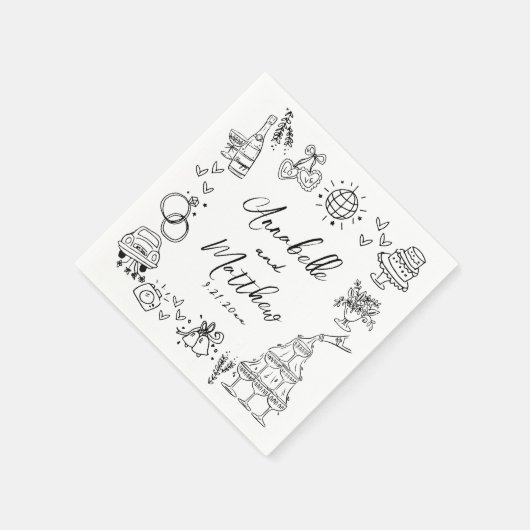 Quirky Fun Hand Drawn Whimsical Wedding Serviette (Ecke)