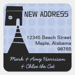 Quirky Fun New Address Blue Quadratischer Aufkleber