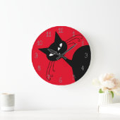 Quirky Funny Black Cat Feline Große Wanduhr (Zuhause)