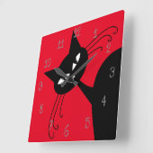 Quirky Funny Black Cat Feline Quadratische Wanduhr (Winkel)