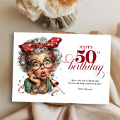 Quirky Funny Lady 50th Birthday Humor Cartoon Card Einladung