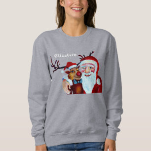 Quirky Funny Santa & Reindee Weihnachten Humorvoll Sweatshirt
