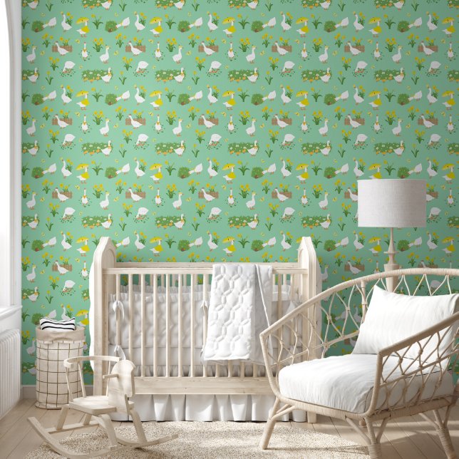 Quirky Geese & Daffodils Nursery Pattern Tapete (Kinder)