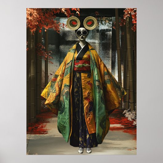 Quirky Geisha Girl | Digitale Kunst Poster (Vorne)