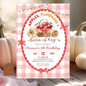Quirky Gingham Apples Pumpkins und Bales of Hay Einladung