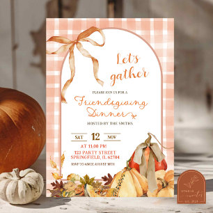 Quirky Gingham Kariert Friendsgiving Bow Pumpkin Einladung