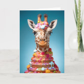 Quirky Giraffe Cake Niedliches Sonnentier Geburtst Karte (Vorderseite)