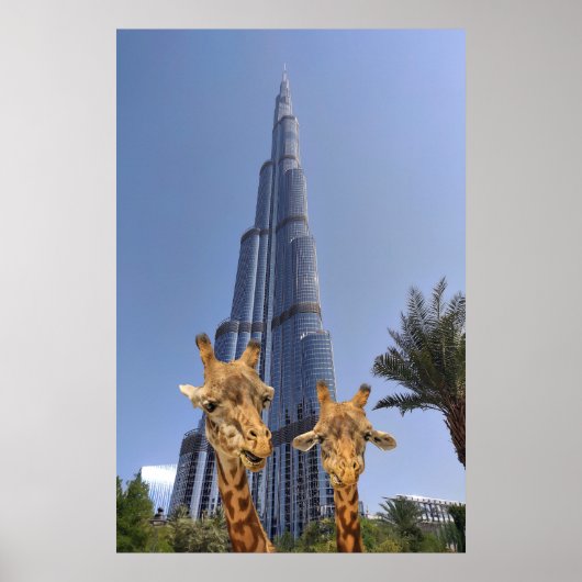 Quirky Giraffen bei Burj Khalifa Wall Art Poster (Vorne)