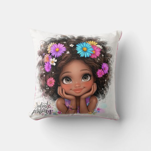 Quirky Girl Radiate Positivity Throw Kissen (Vorderseite)