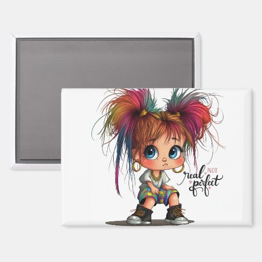 Quirky Girl Real Not Perfect Magnet (Vorderseite/Rückseite)