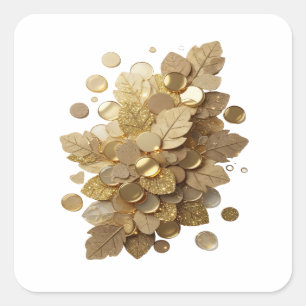 Quirky Gold GOLDENE BLÄTTER UND MÜNZEN Sticker-Mot Quadratischer Aufkleber