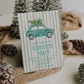 Quirky Green Hand Drawn Weihnachtswagenbaum Party Einladung