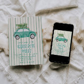 Quirky Green Hand Drawn Weihnachtswagenbaum Party Einladung