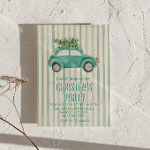 Quirky Green Hand Drawn Weihnachtswagenbaum Party Einladung