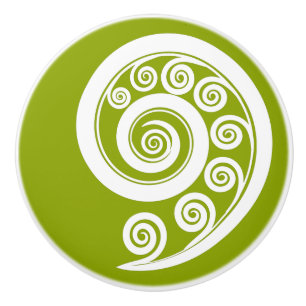 Quirky Green & White Unfurling Fern Frontend Keramikknauf