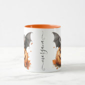 Quirky Halloween Black Bat & Pumpkin Coffee Tasse (Zentrum)