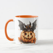 Quirky Halloween Black Bat & Pumpkin Coffee Tasse (Links)
