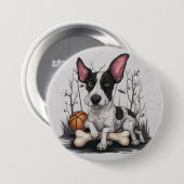 Quirky Halloween Pup: Gepunkteter Hund mit Basketb Button (Vorne & Hinten)