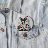 Quirky Halloween Pup: Gepunkteter Hund mit Basketb Button (Beispiel)