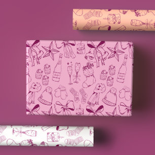 Quirky Hand Draw Bows & Bubbly Pink Xmas Party Geschenkpapier Set