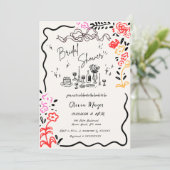 Quirky Hand Drawn Bow Scribble Wavy Brautparty Einladung (Stehend Vorderseite)