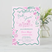 Quirky Hand Drawn Bow Scribble Wavy Brautparty Einladung (Stehend Vorderseite)