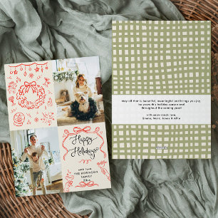 Quirky Hand Drawn Bows Boho Frohe Weihnachts-Foto Feiertagskarte