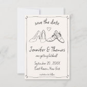 Quirky Hand Drawn Doodle Shoes Foto Hochzeit Save The Date (Vorderseite)