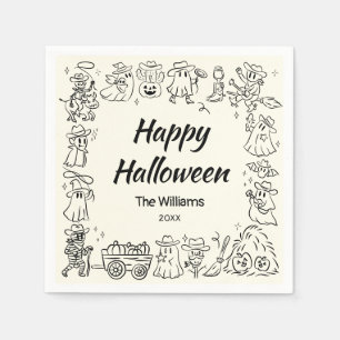 Quirky Hand Drawn Doodles Cowboy Happy Halloween Serviette
