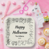 Quirky Hand Drawn Doodles Happy Halloween Pappteller (Party)