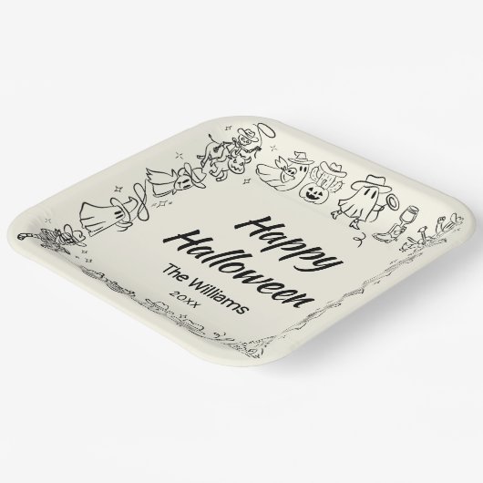 Quirky Hand Drawn Doodles Happy Halloween Pappteller (Gewinkelt)