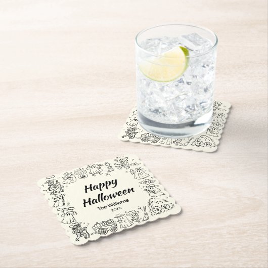 Quirky Hand Drawn Doodles Happy Halloween Untersetzer (Vor Ort)